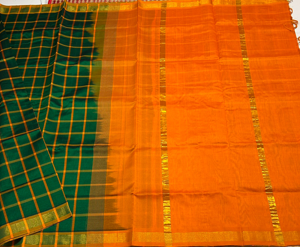 Handloom semi silk cotton saree with kattam - MS259
