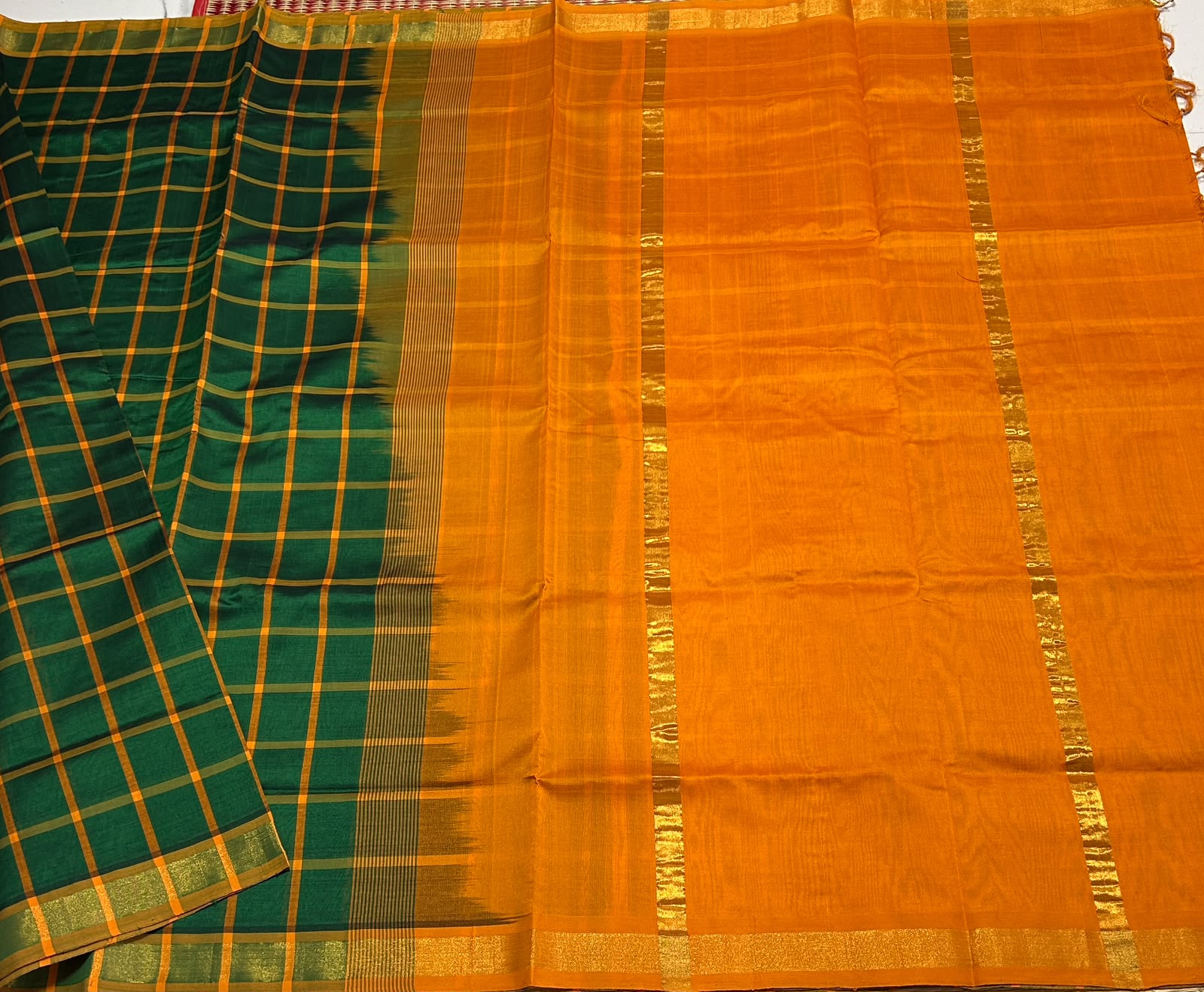 Handloom semi silk cotton saree with kattam - MS259