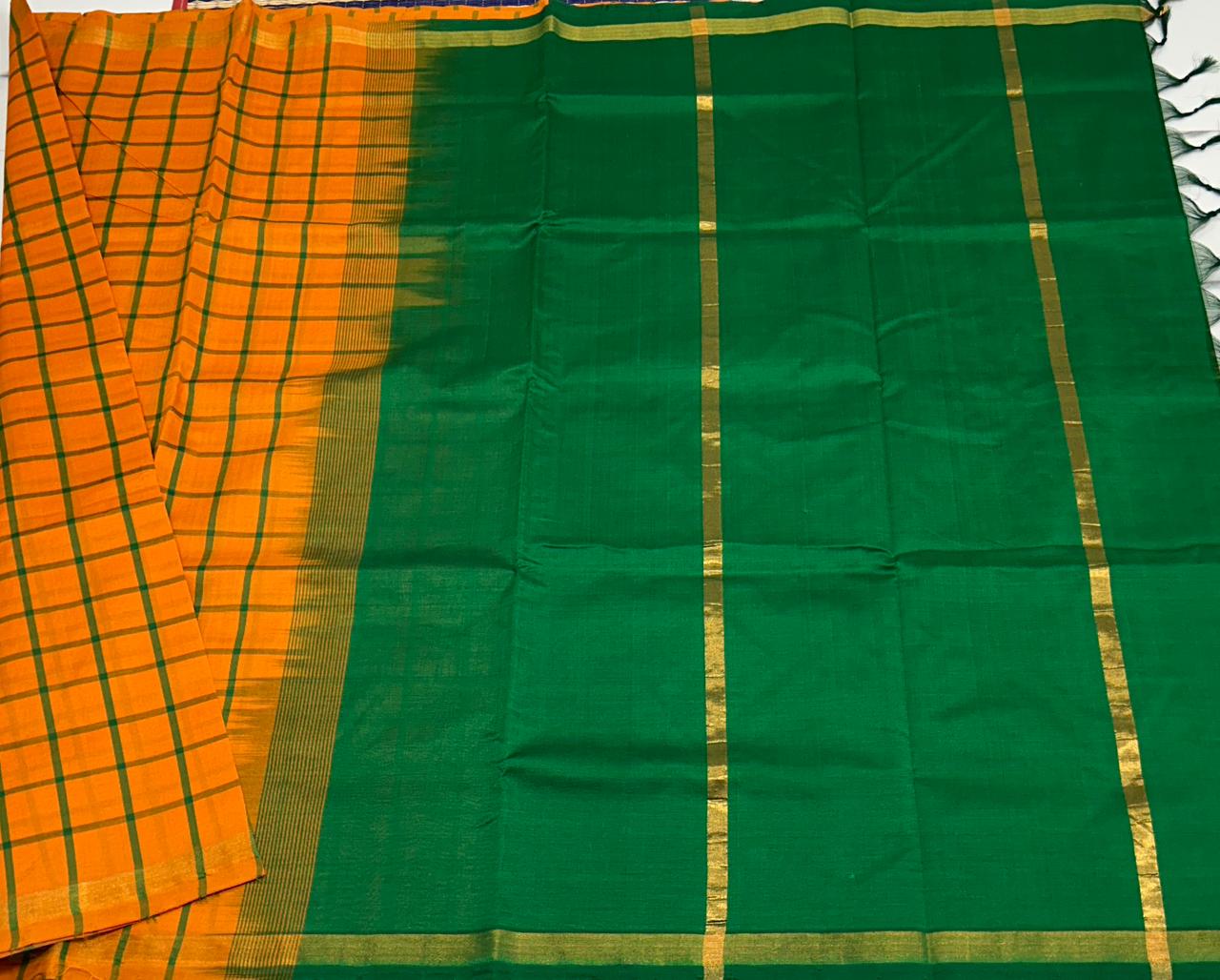 Handloom semi silk cotton saree with kattam - MS156