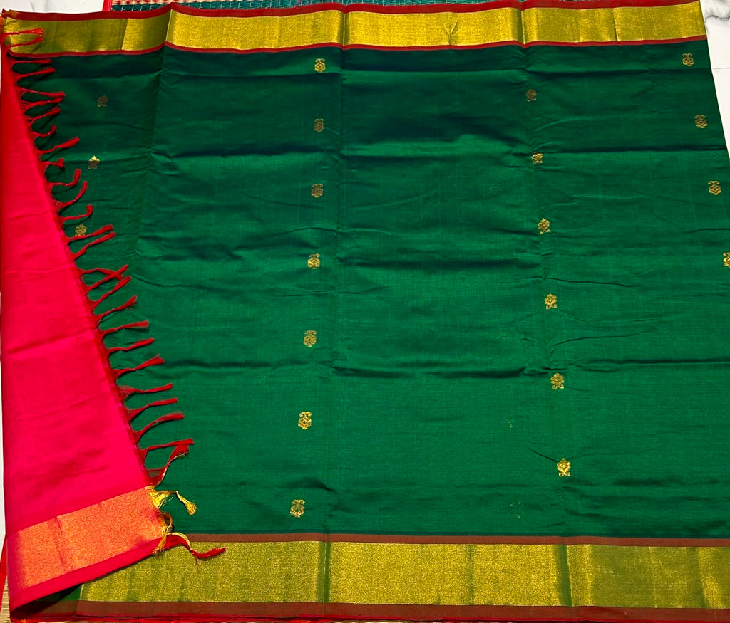Handloom semi silk cotton saree with buttas - MS272