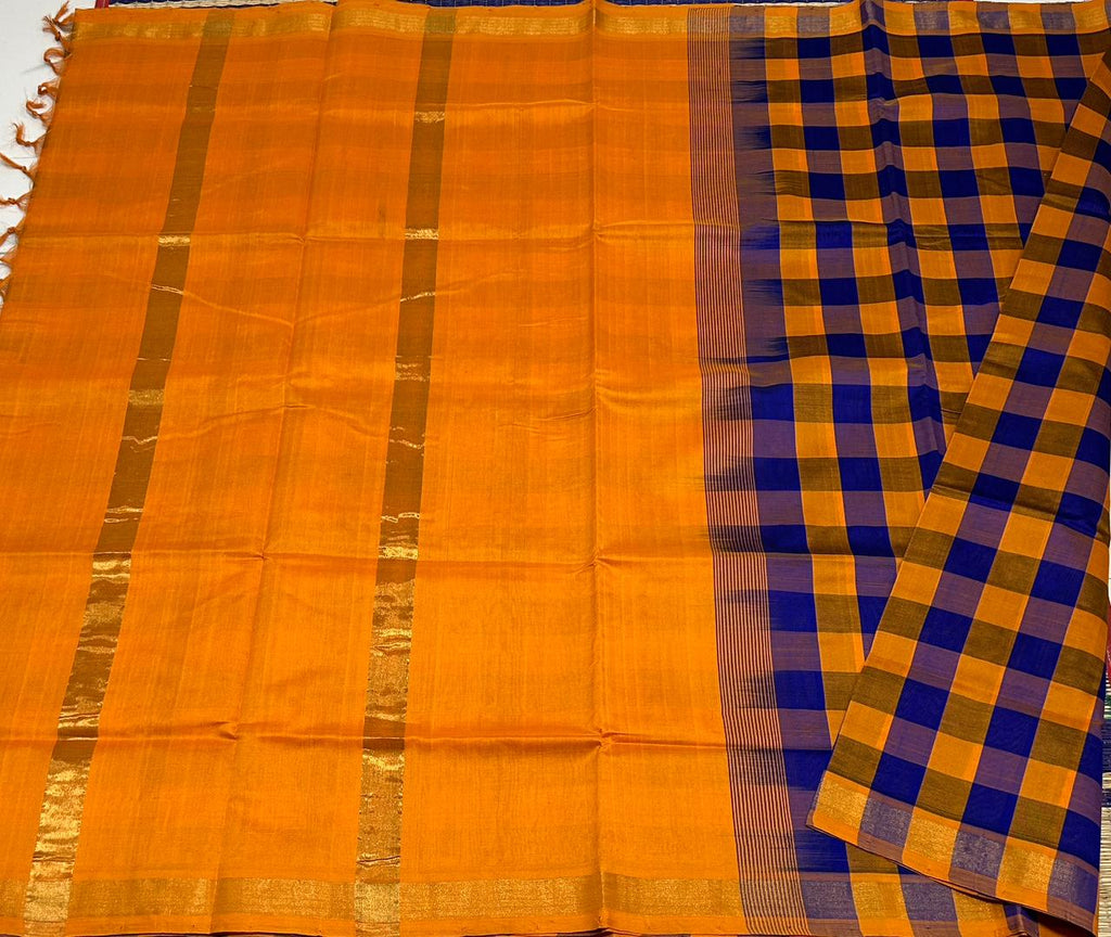 Handloom semi silk cotton saree kaddi border with checks - MS062