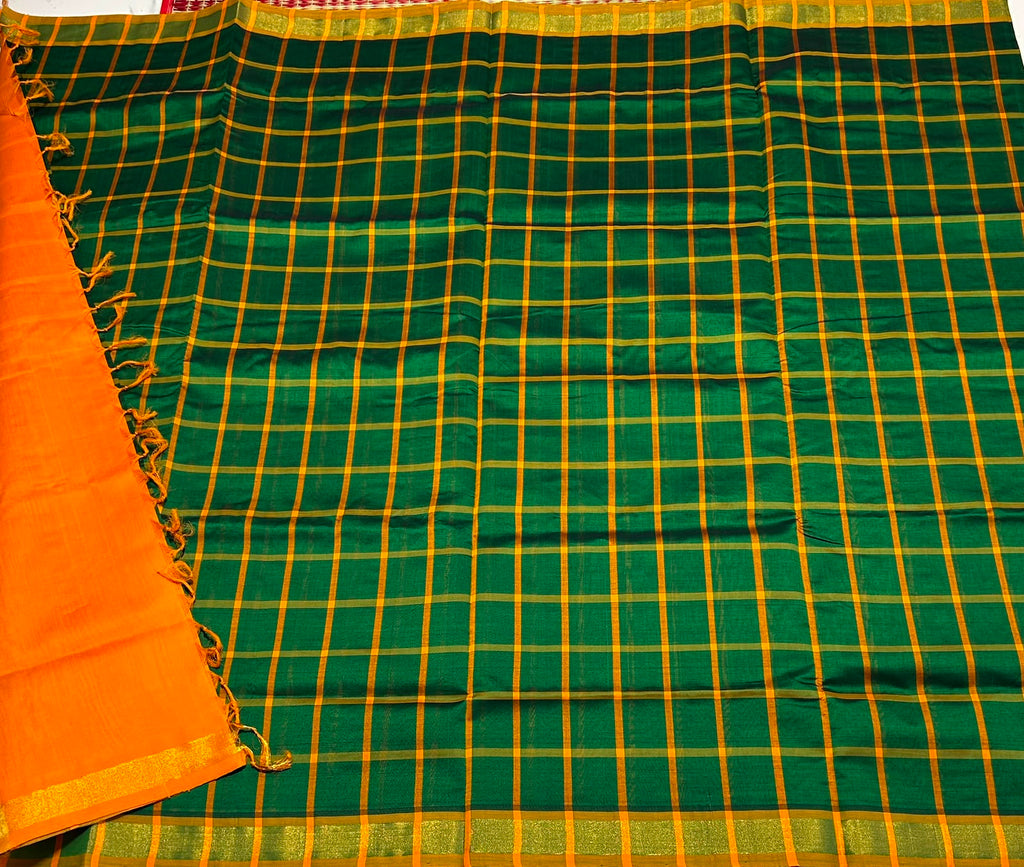Handloom semi silk cotton saree with kattam - MS259