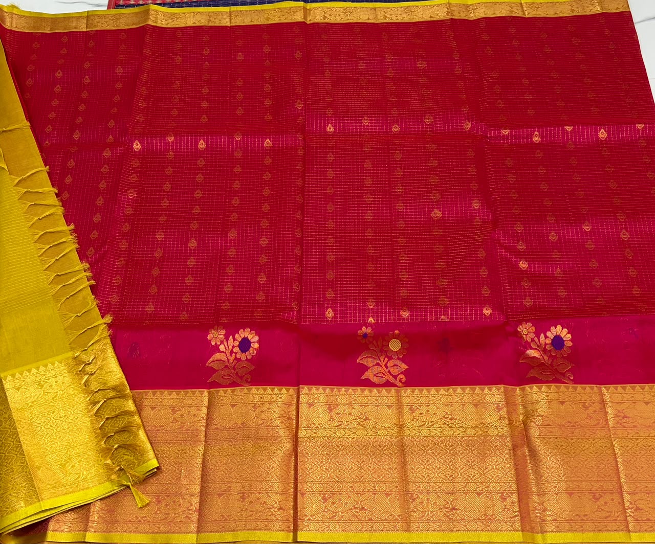 Handloom silk cotton saree with small jari checks - MS243