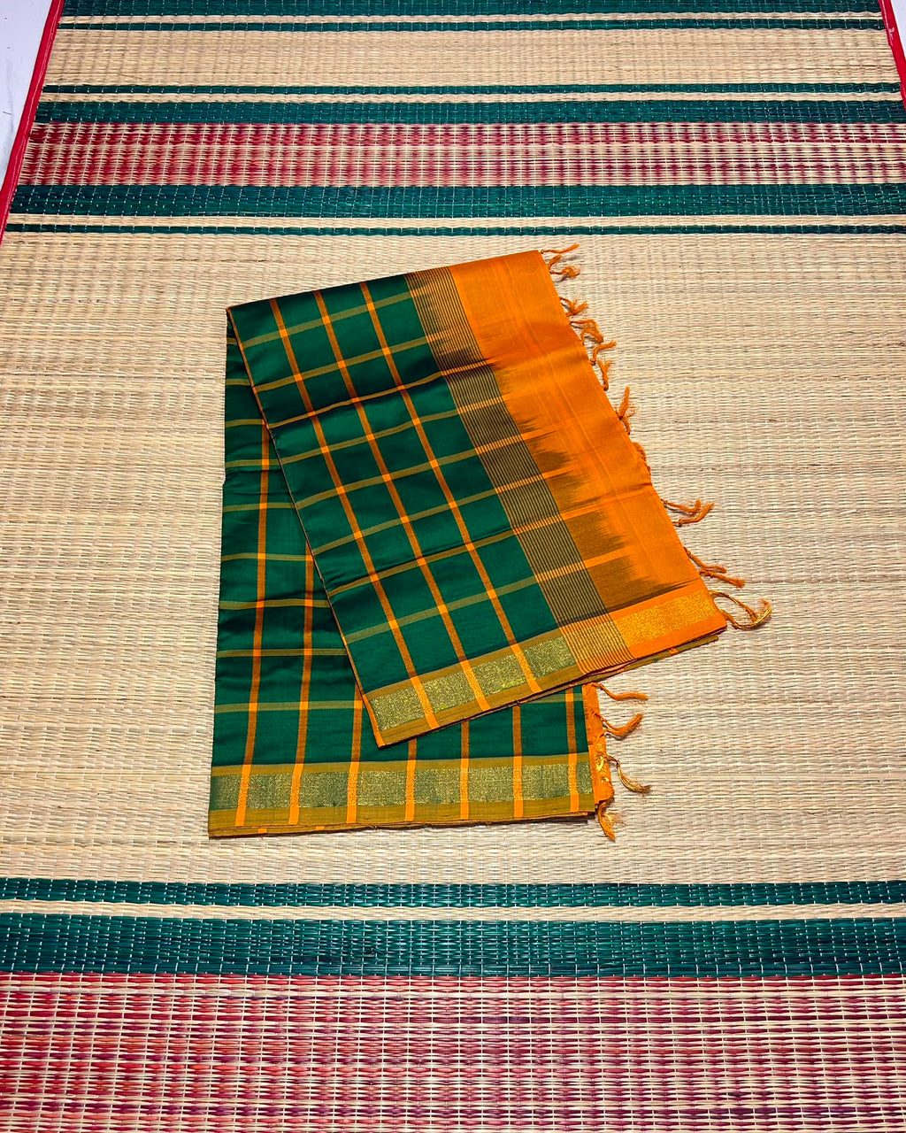 Handloom semi silk cotton saree with kattam - MS259