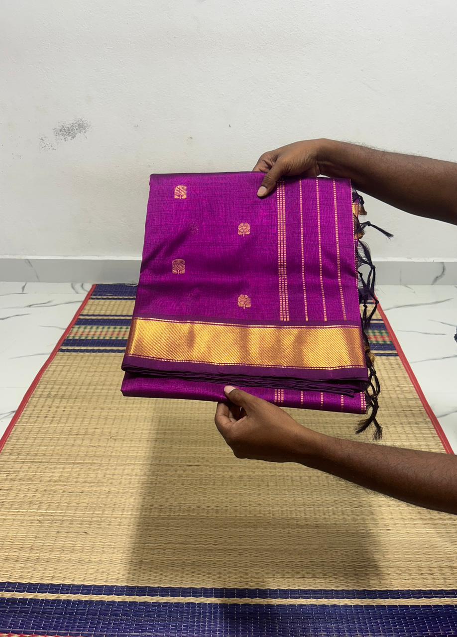 Handloom silk cotton saree with buttas - MS067