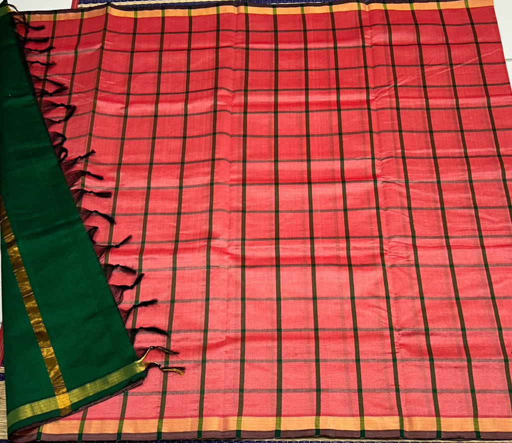 Handloom semi silk cotton saree with kattam - MS155