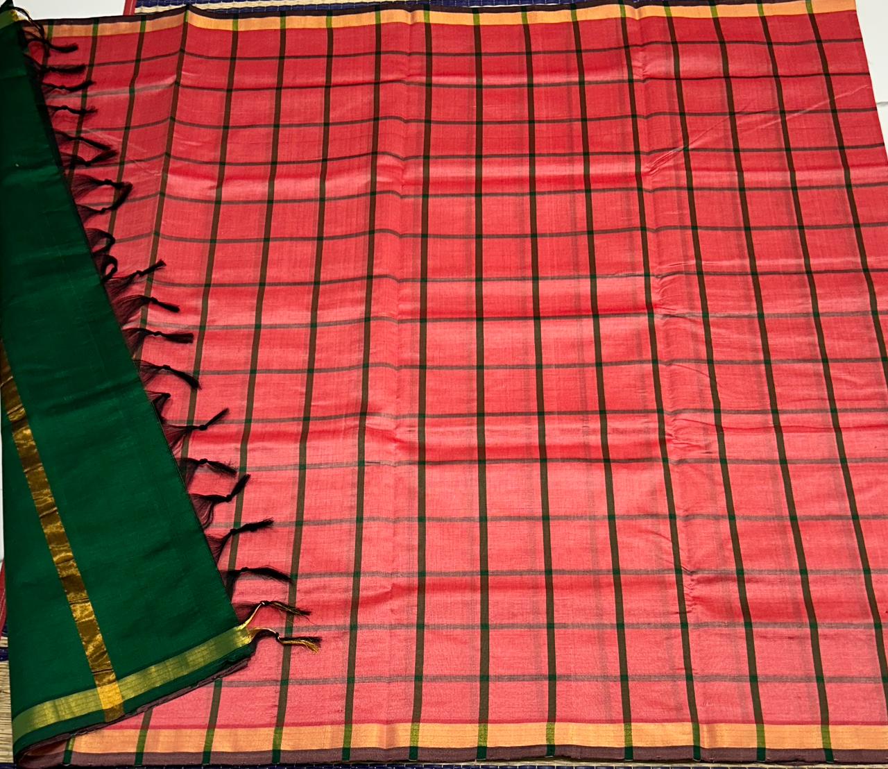 Handloom semi silk cotton saree with kattam - MS155