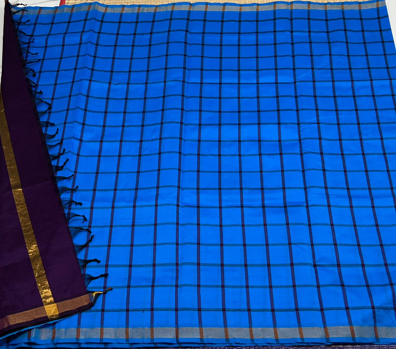 Handloom semi silk cotton saree with kattam - MS042