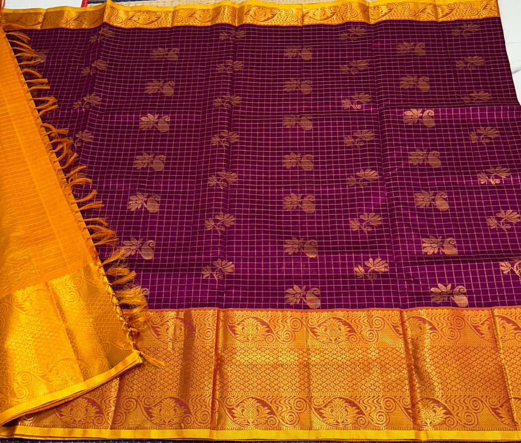 Handloom silk cotton saree with small jari checks - MS244