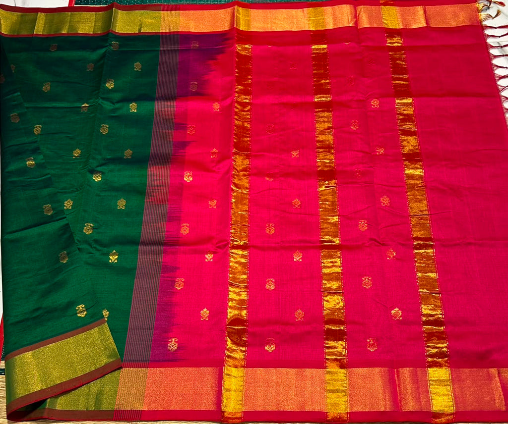 Handloom semi silk cotton saree with buttas - MS272