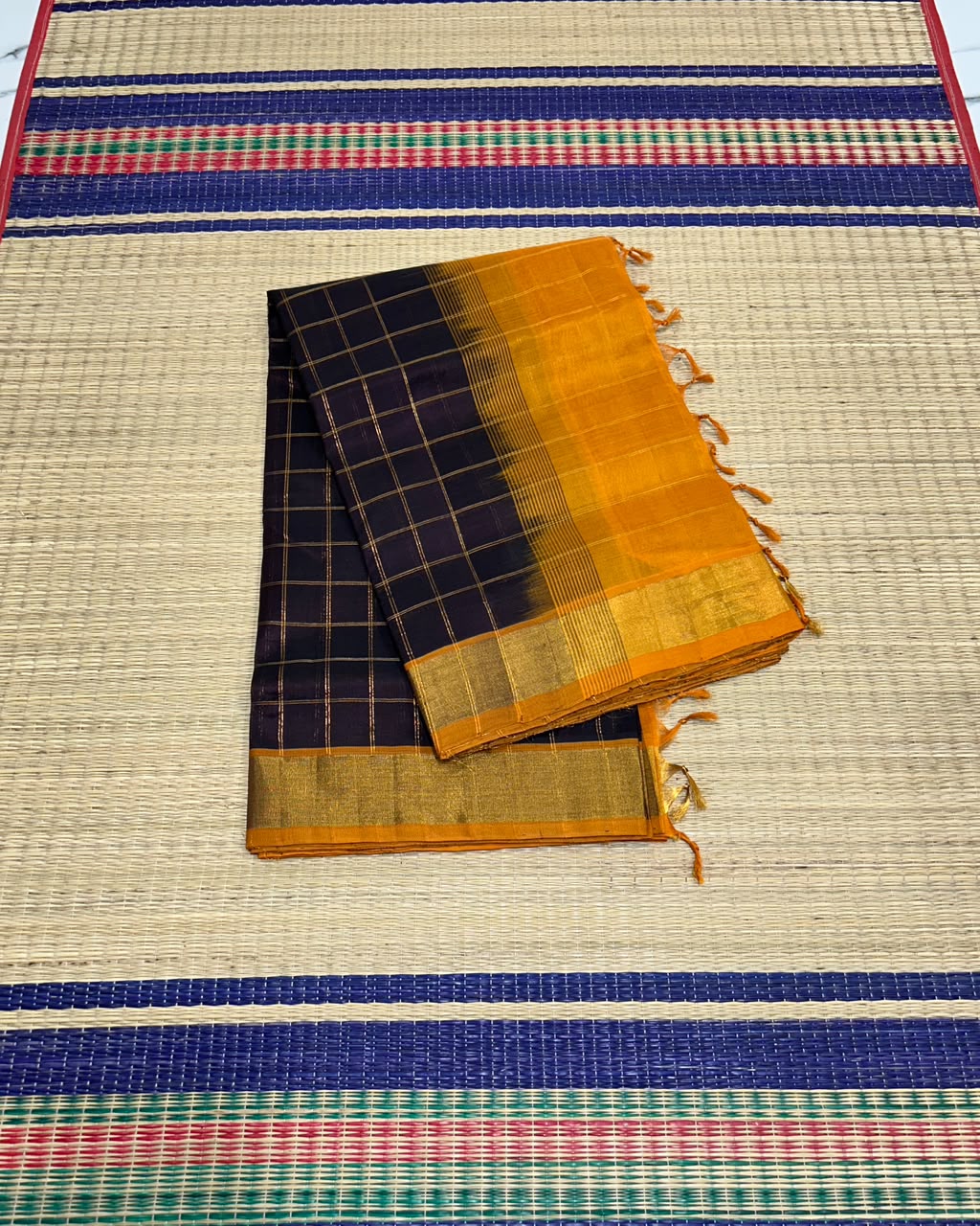 Handloom silk cotton saree with zari  kattam - MS222