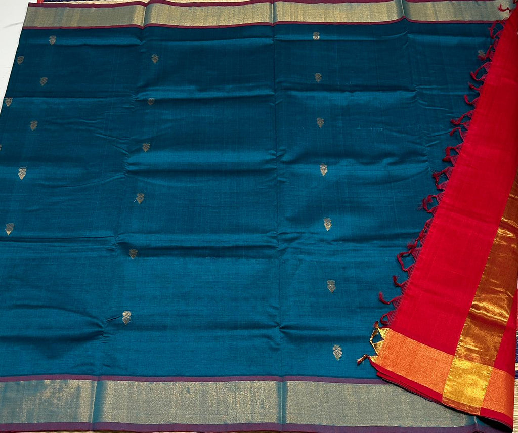 Handloom semi silk cotton saree kaddi border with buttas - MS001