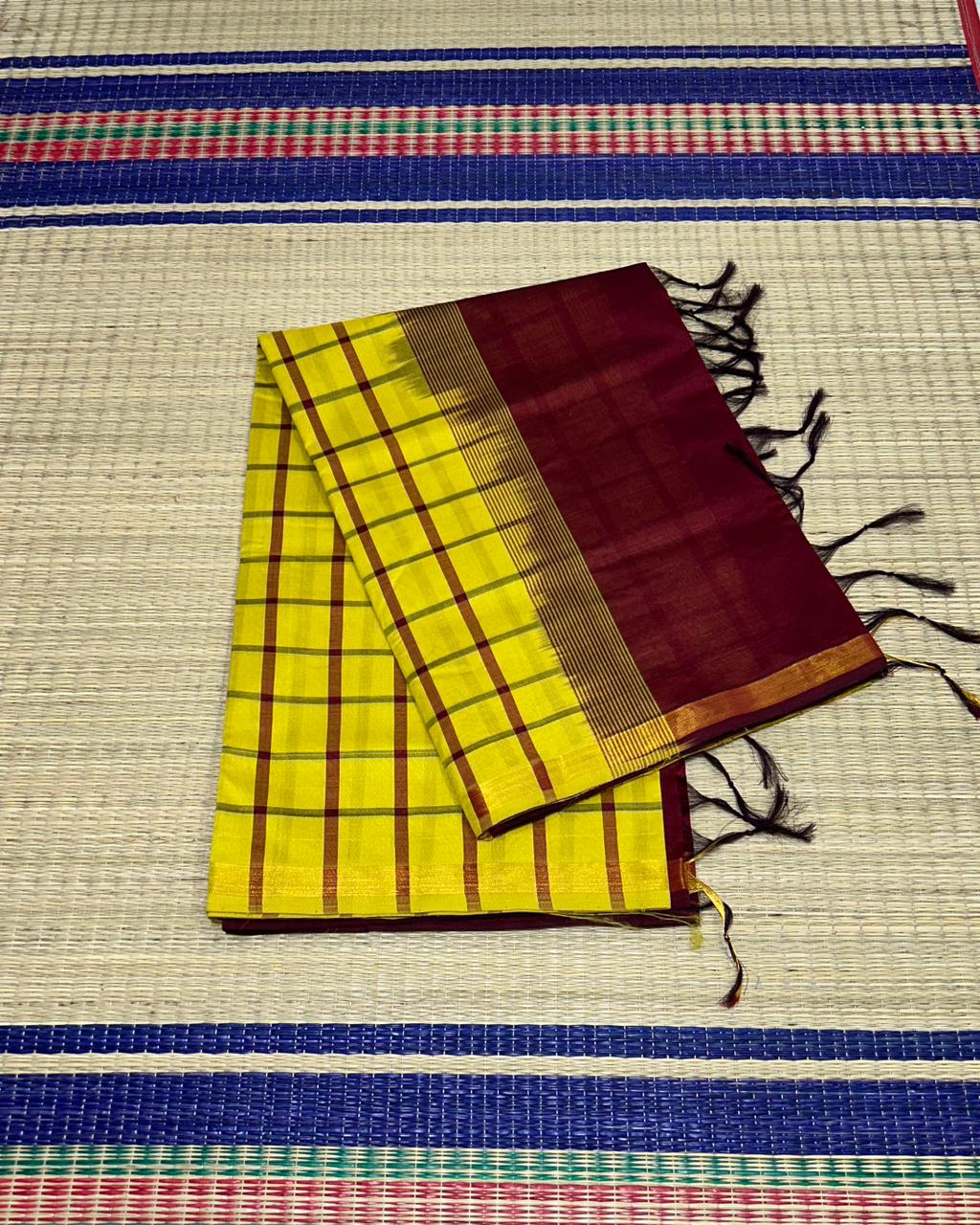 Handloom semi silk cotton saree with kattam - MS046