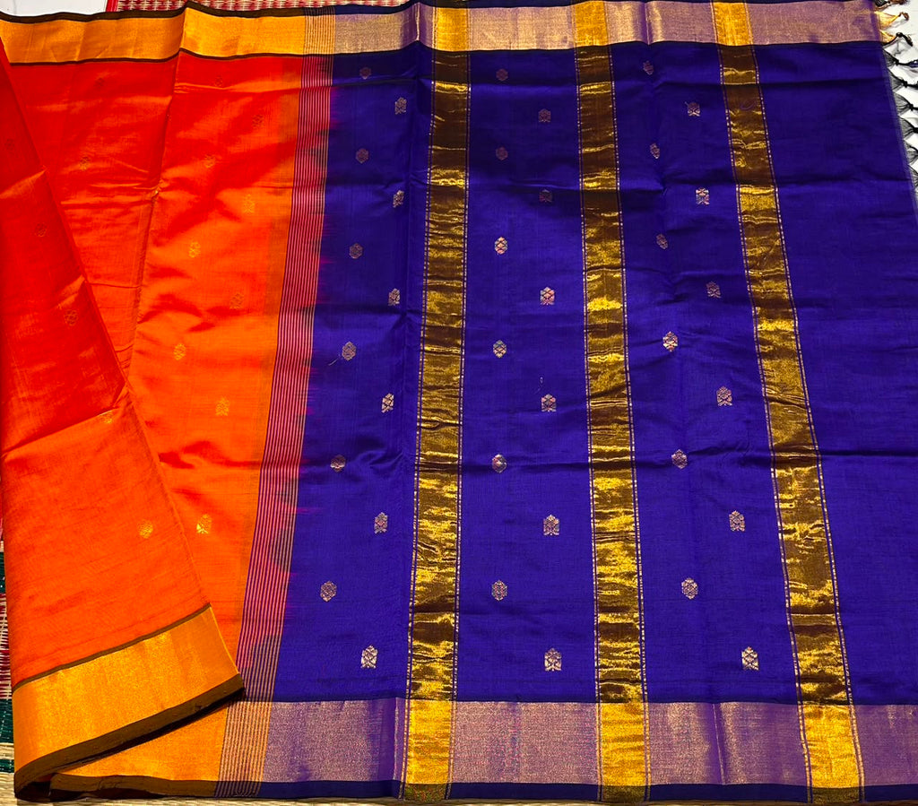 Handloom semi silk cotton saree with buttas - MS273