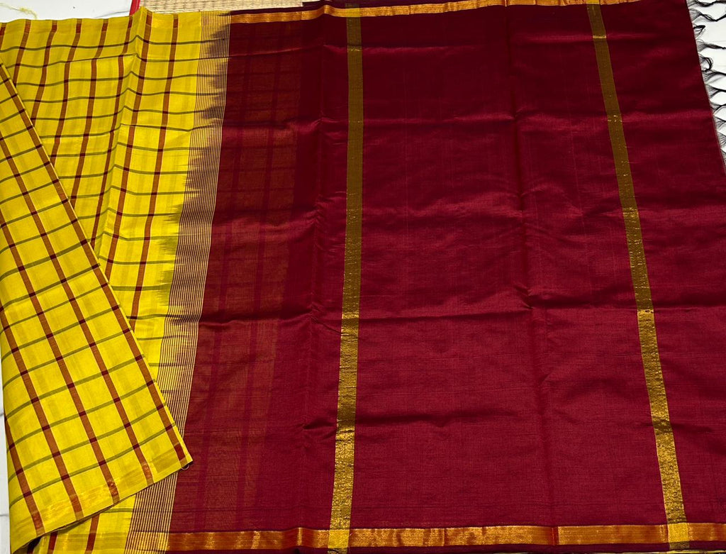 Handloom semi silk cotton saree with kattam - MS046