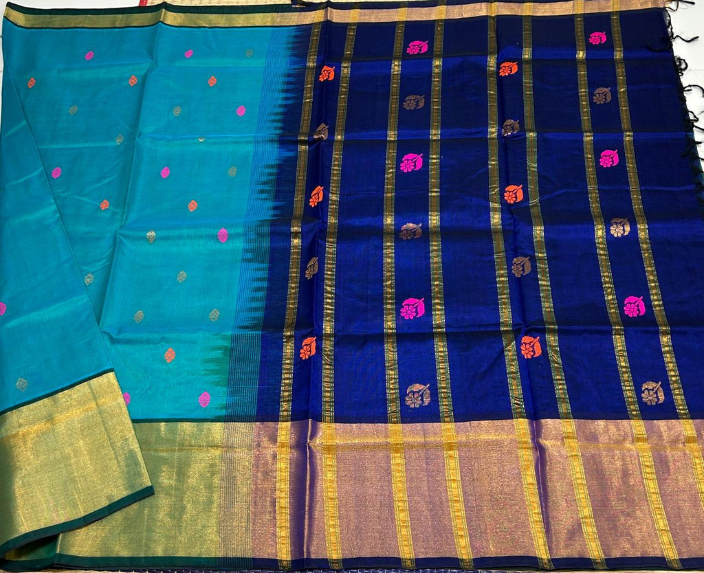 Handloom silk cotton saree kaddi border with buttas - MS006