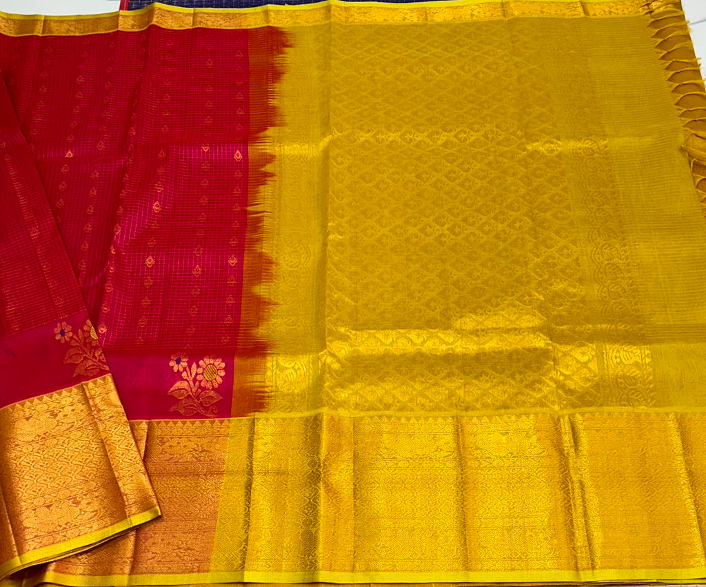 Handloom silk cotton saree with small jari checks - MS243