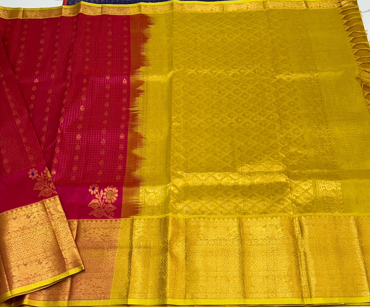 Handloom silk cotton saree with small jari checks - MS243
