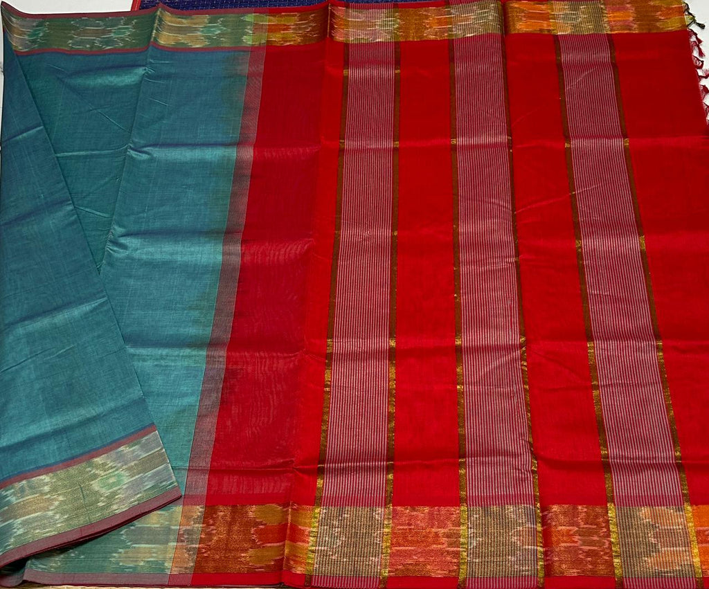 Handloom semi silk cotton saree pochampalli border - MS053
