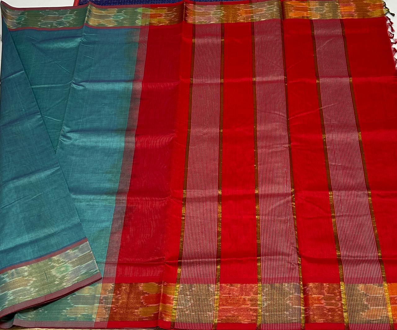 Handloom semi silk cotton saree pochampalli border - MS053