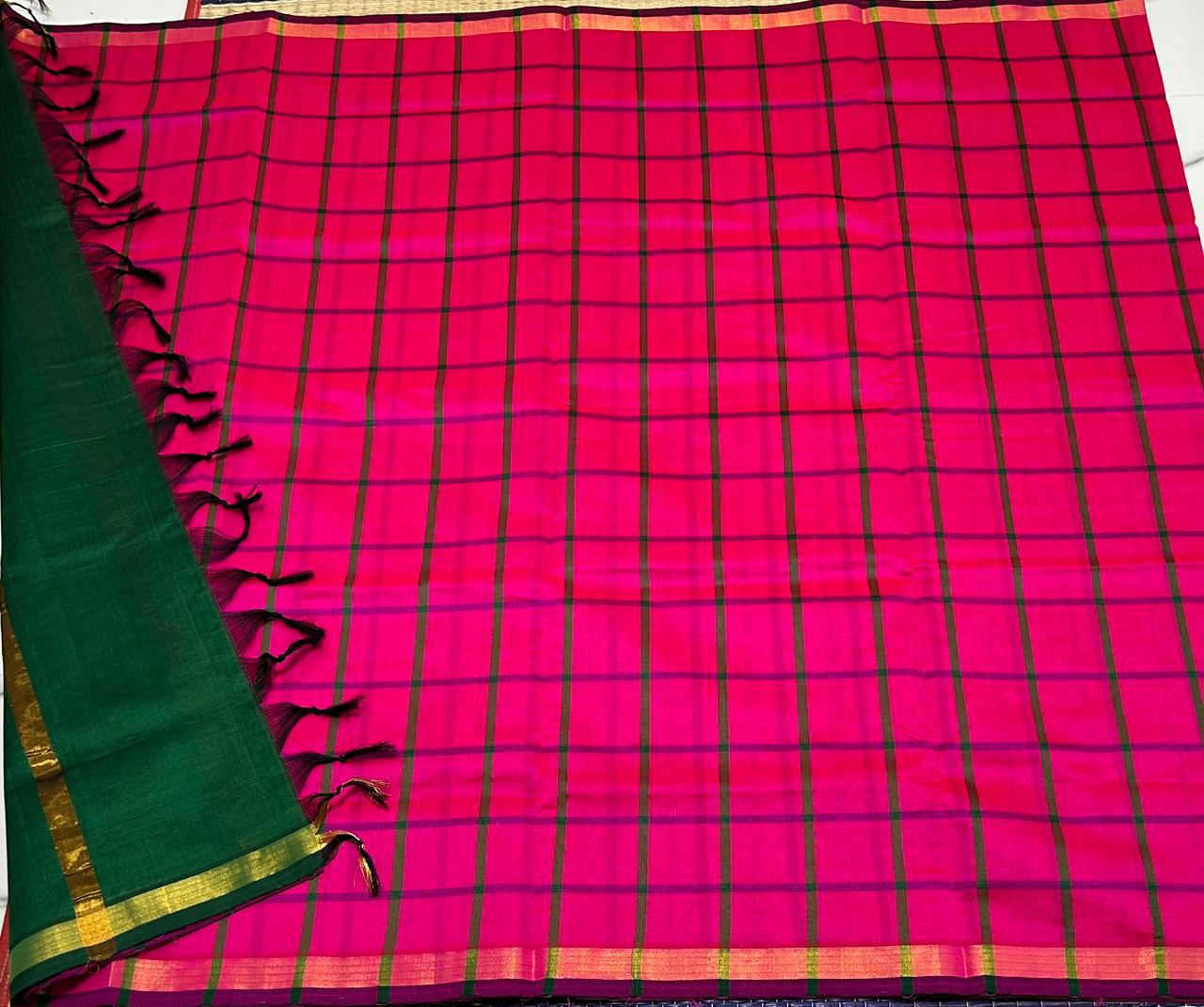 Handloom semi silk cotton saree with kattam  - MS041