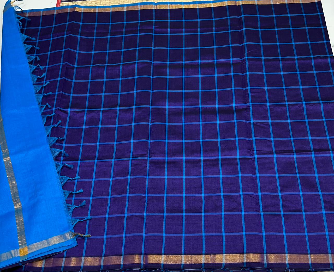 Handloom semi silk cotton saree with kattam - MS047