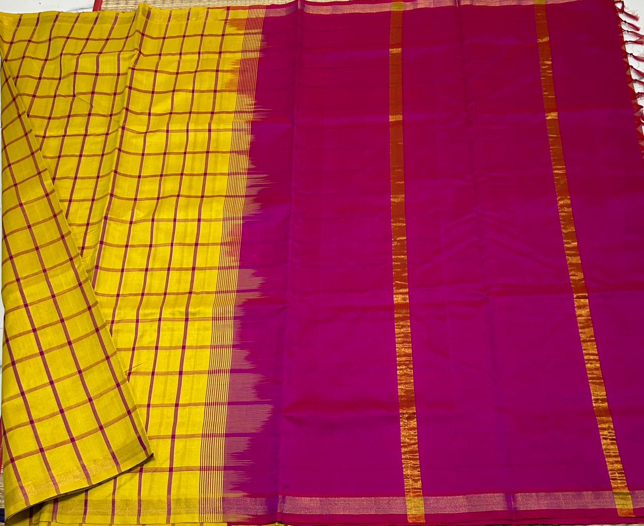 Handloom semi silk cotton saree with kattam - MS048
