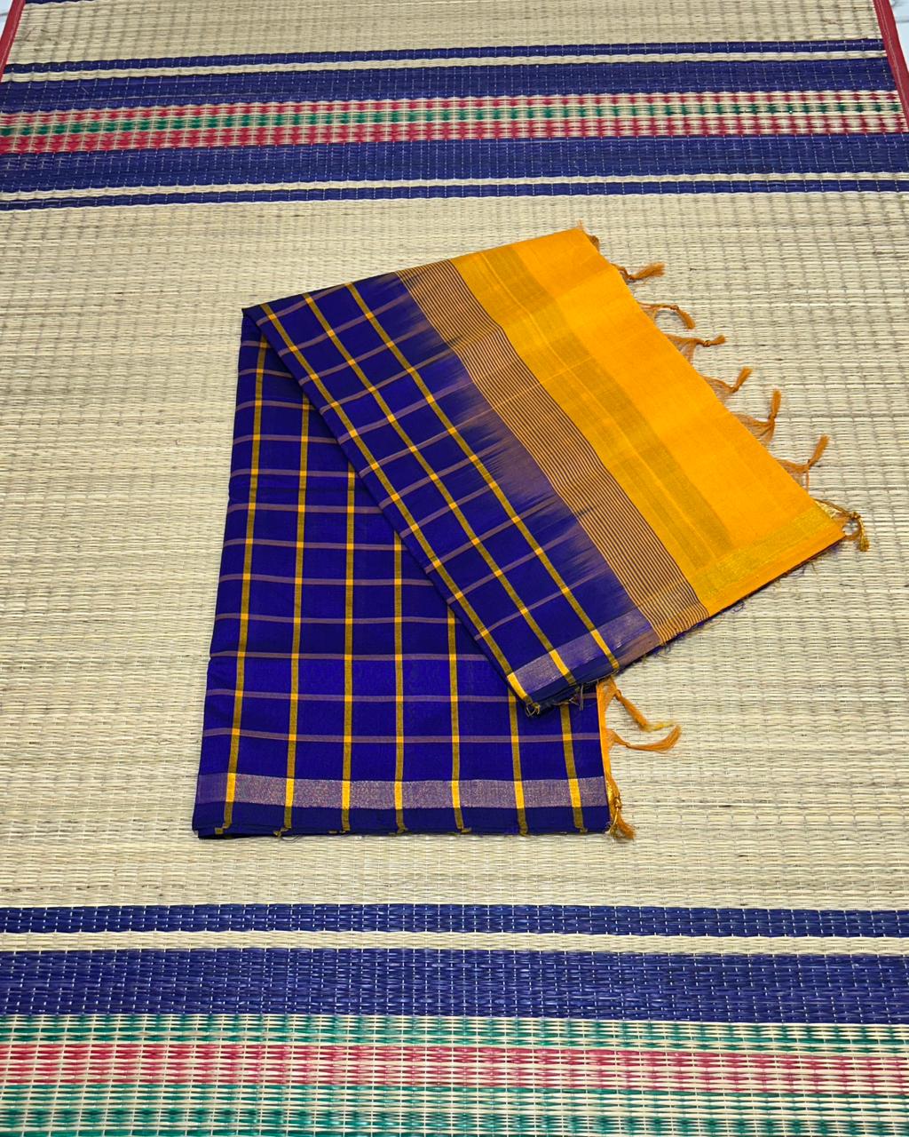 Handloom semi silk cotton saree with kattam - MS043