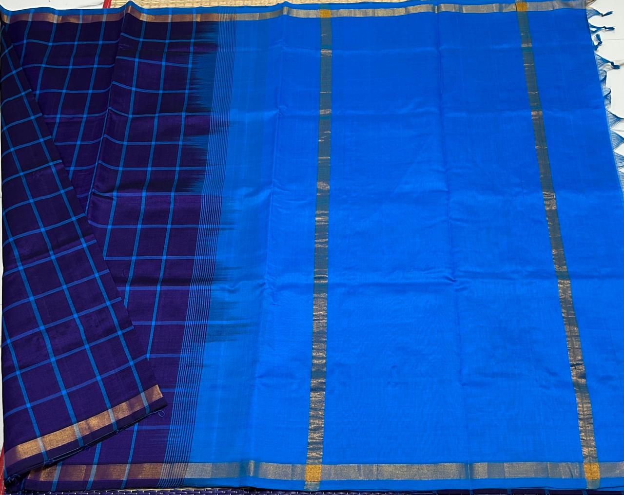 Handloom semi silk cotton saree with kattam - MS047