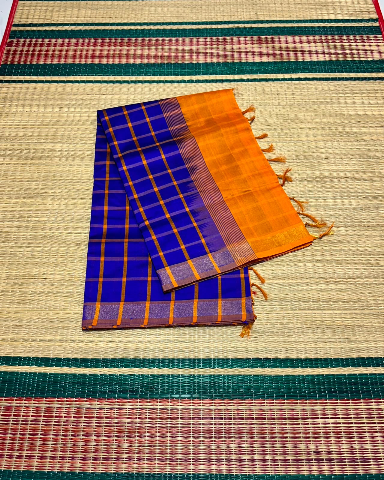 Handloom semi silk cotton saree with kattam - MS257