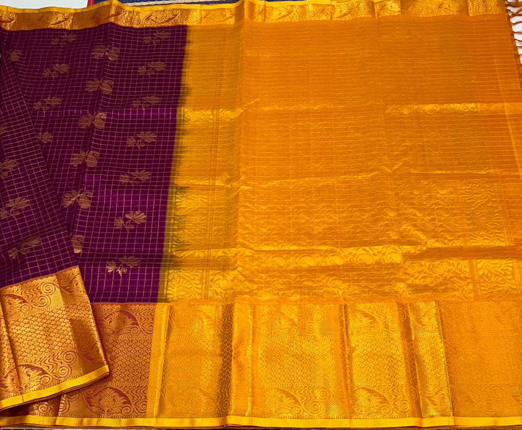 Handloom silk cotton saree with small jari checks - MS244
