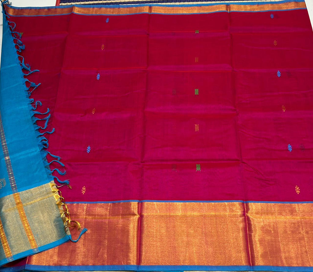 Handloom silk cotton saree kaddi border with buttas - MS005