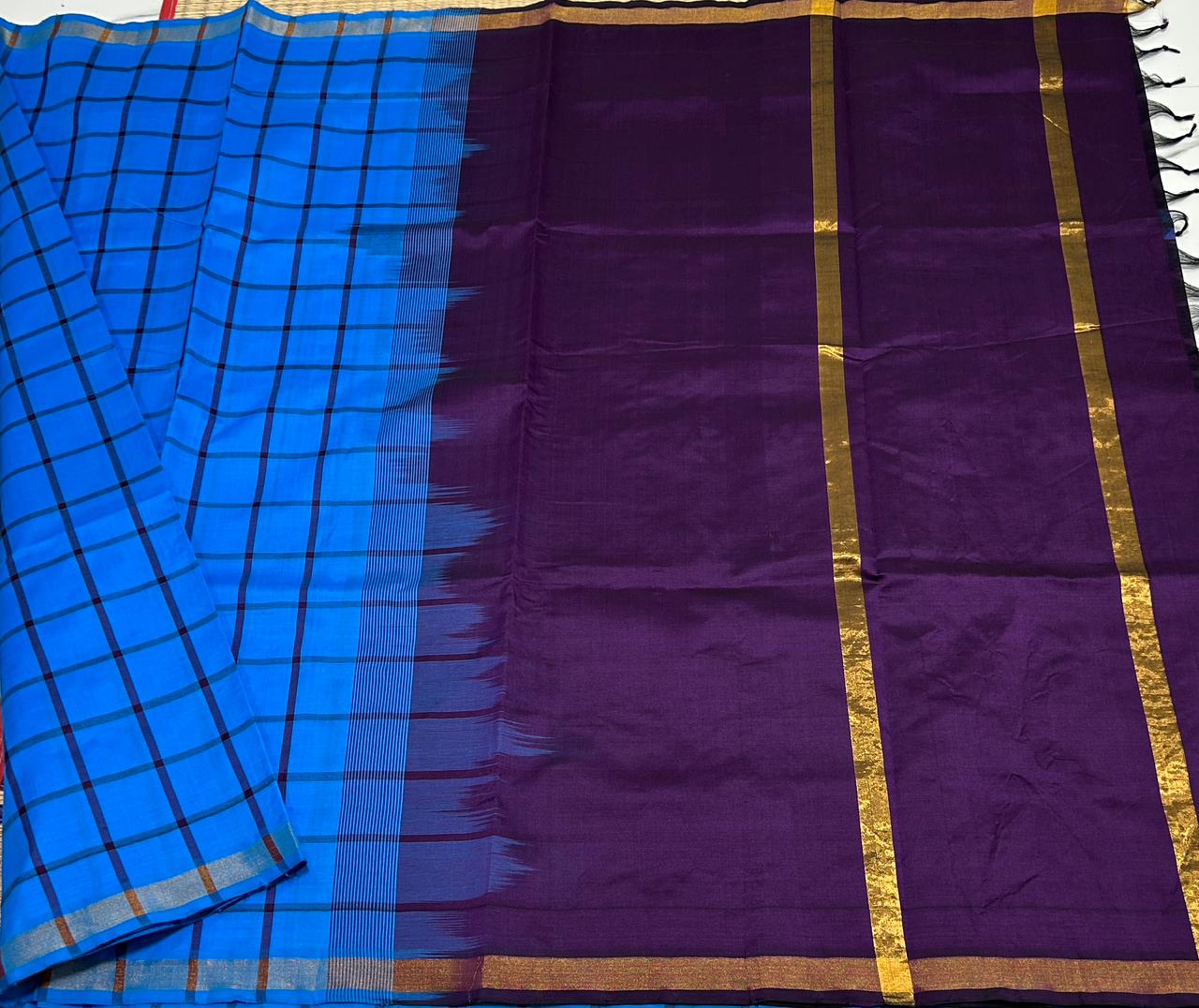 Handloom semi silk cotton saree with kattam - MS042