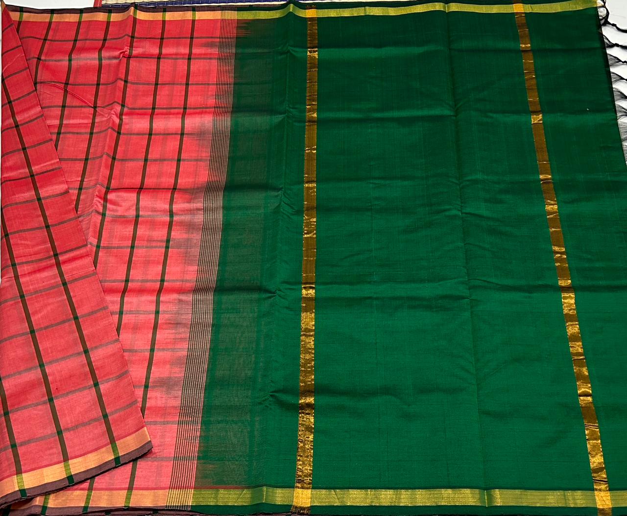 Handloom semi silk cotton saree with kattam - MS155