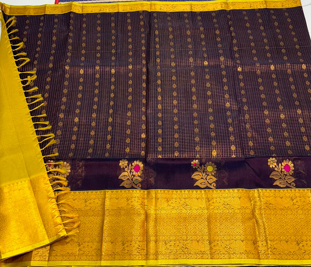Handloom silk cotton saree with small jari checks - MS245
