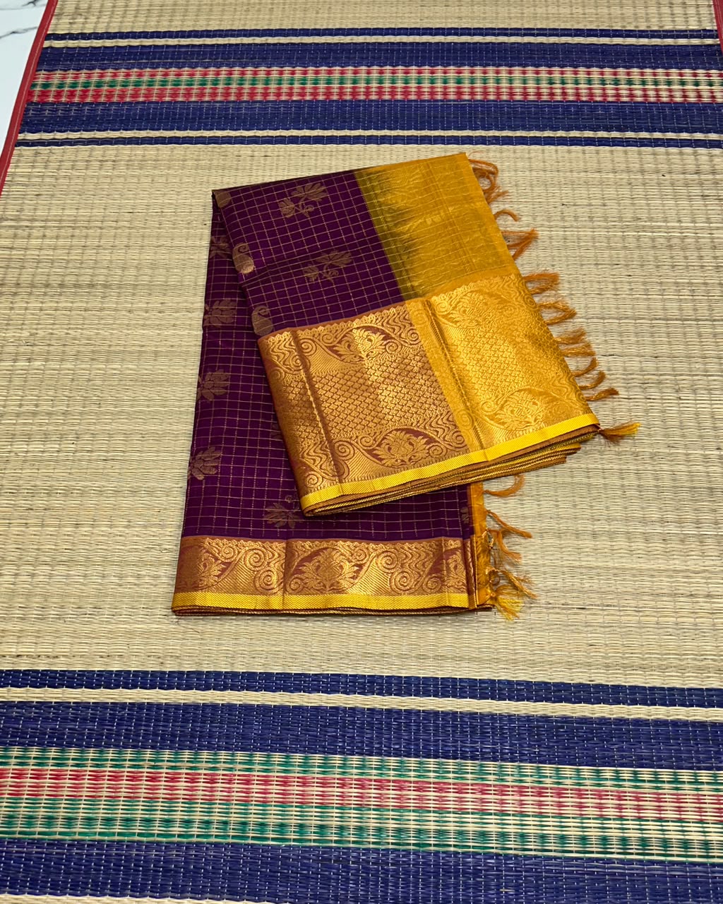 Handloom silk cotton saree with small jari checks - MS244