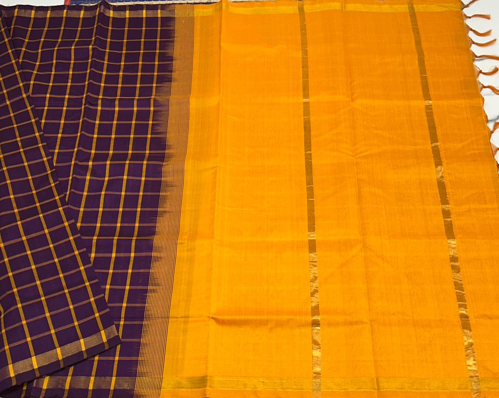 Handloom semi silk cotton saree with kattam - MS157