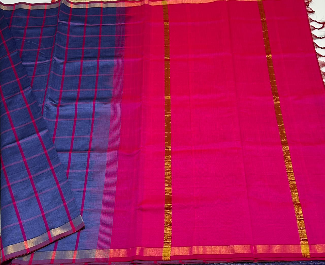 Handloom semi silk cotton saree with kattam - MS045