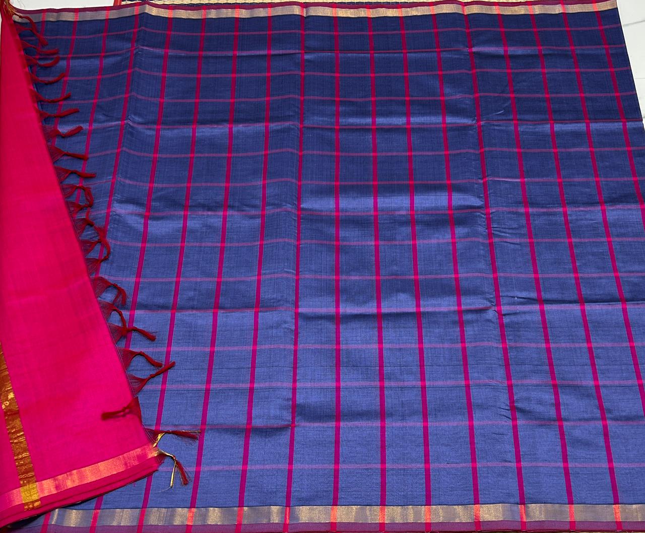 Handloom semi silk cotton saree with kattam - MS045