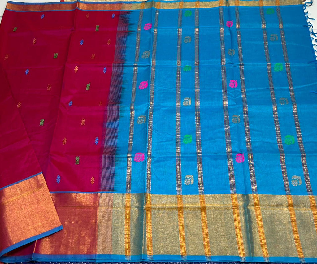 Handloom silk cotton saree kaddi border with buttas - MS005