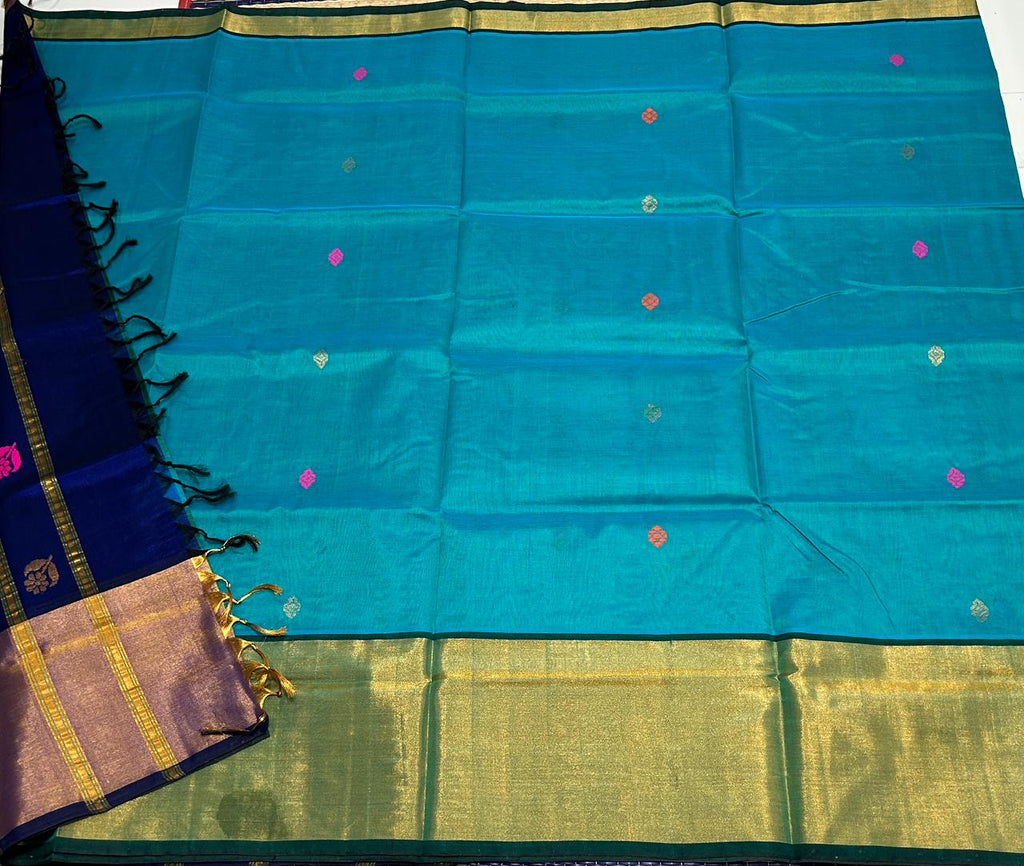 Handloom silk cotton saree kaddi border with buttas - MS006
