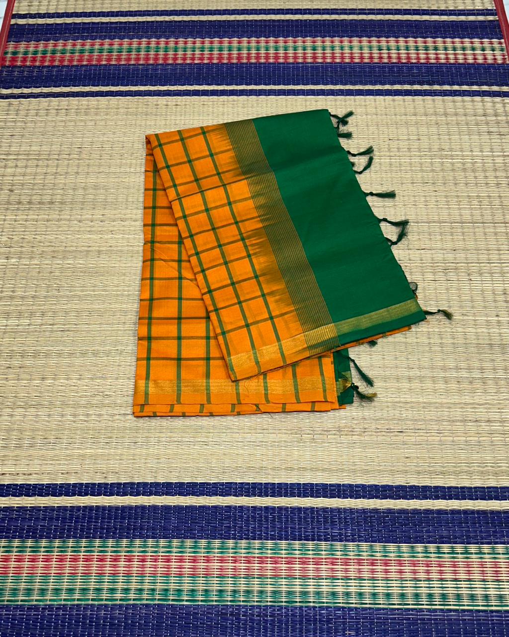 Handloom semi silk cotton saree with kattam - MS156