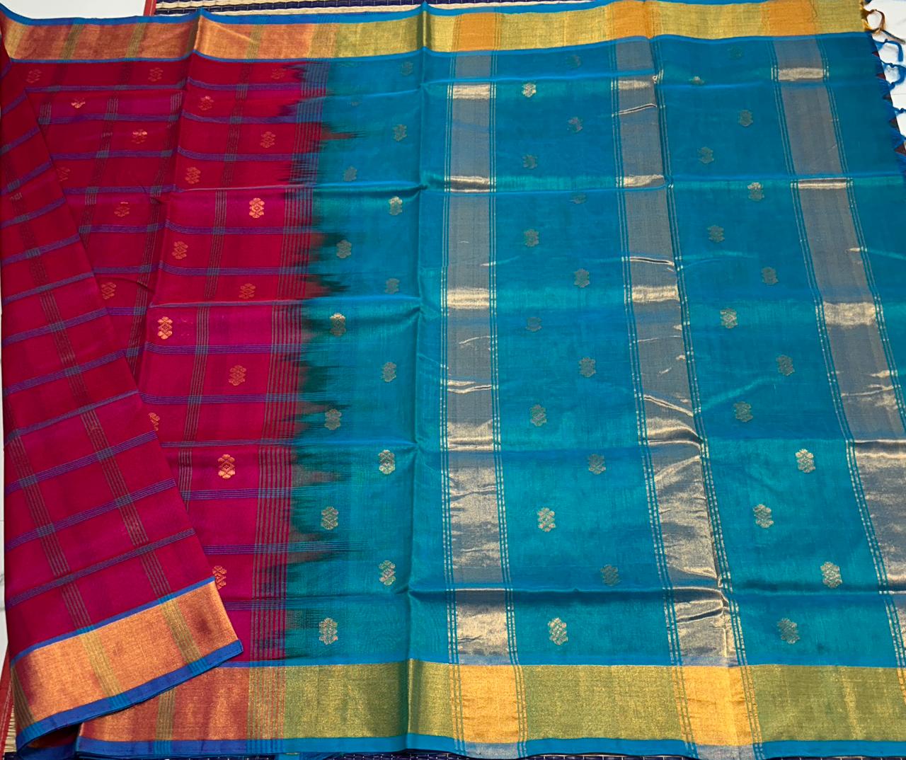 Handloom silk cotton saree with buttas - MS202