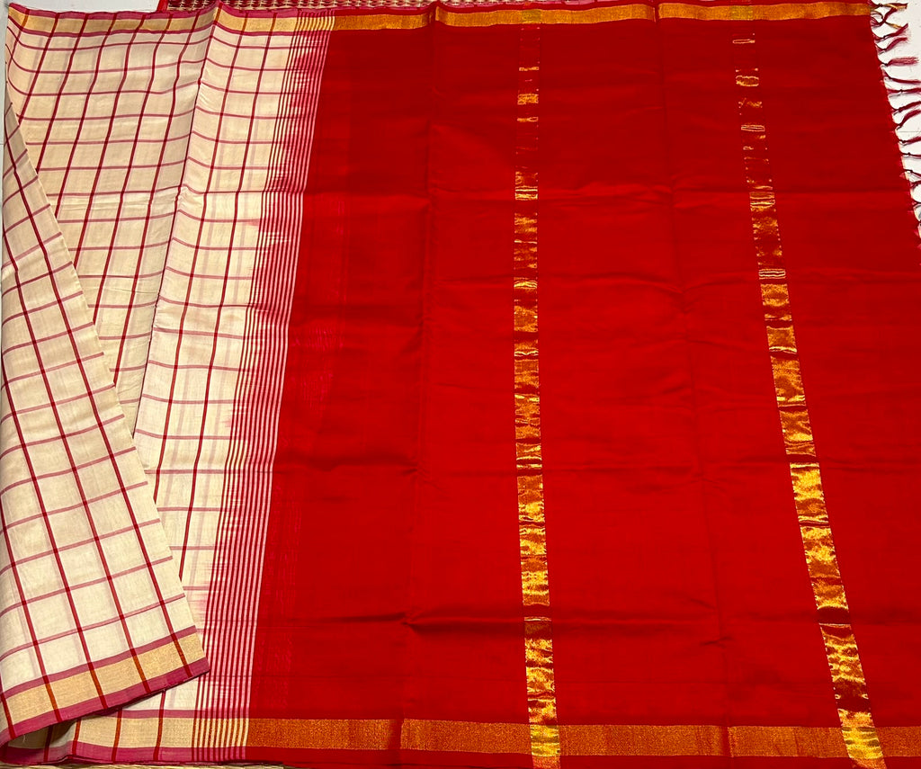 Handloom semi silk cotton saree with kattam - MS255