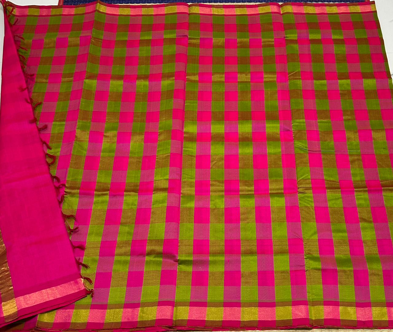 Handloom semi silk cotton saree kaddi border with checks - MS056