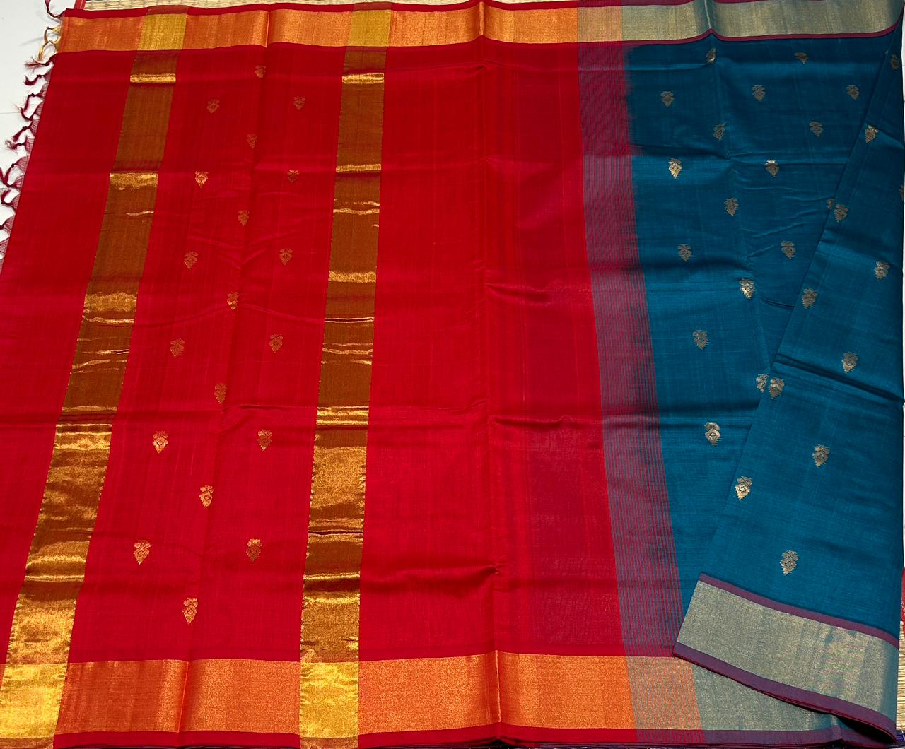 Handloom semi silk cotton saree kaddi border with buttas - MS001