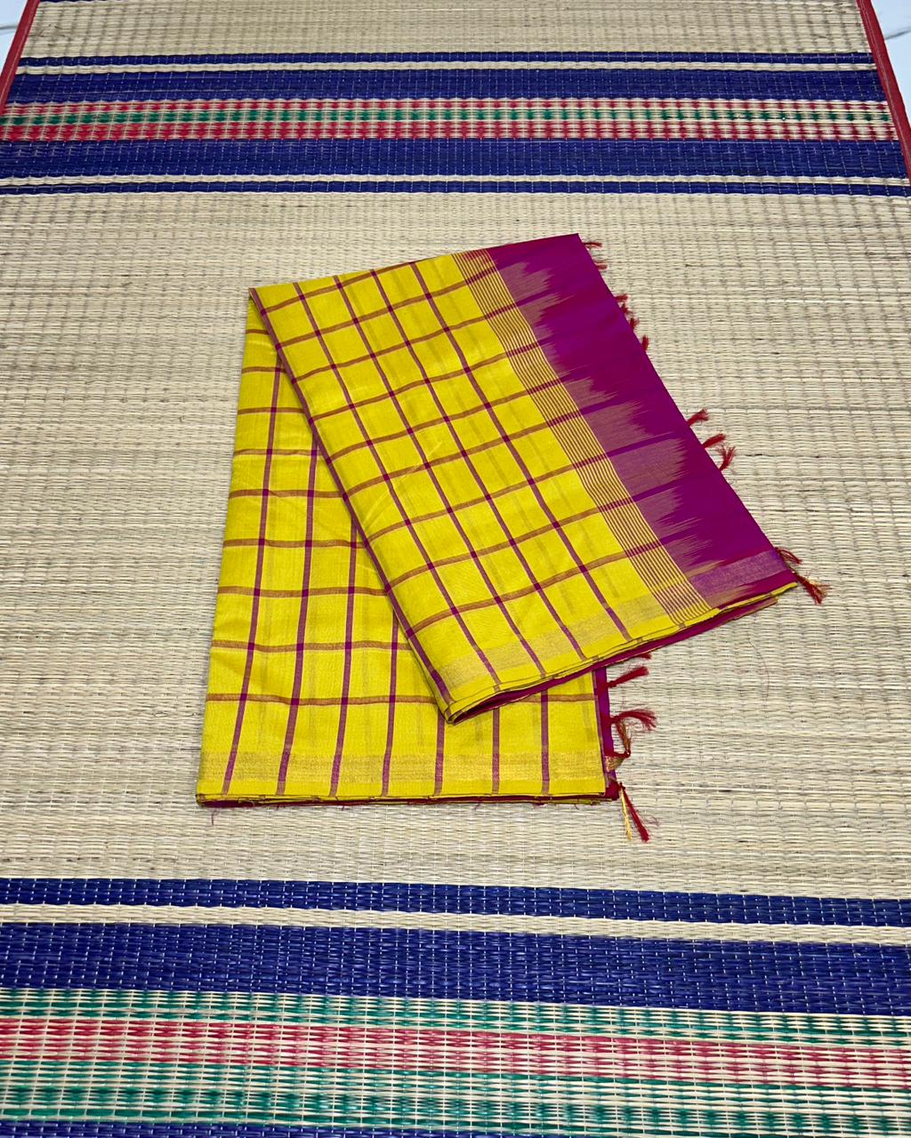 Handloom semi silk cotton saree with kattam - MS048