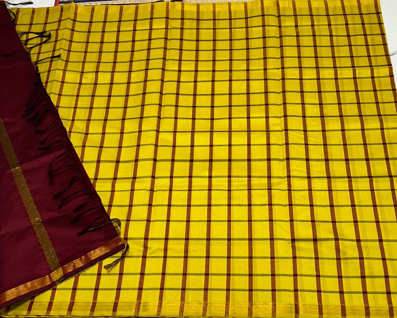 Handloom semi silk cotton saree with kattam - MS046