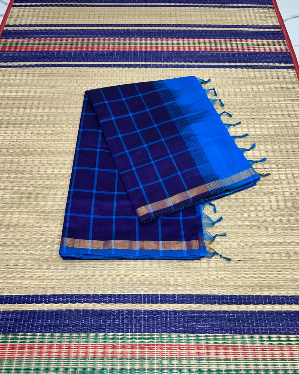 Handloom semi silk cotton saree with kattam - MS047