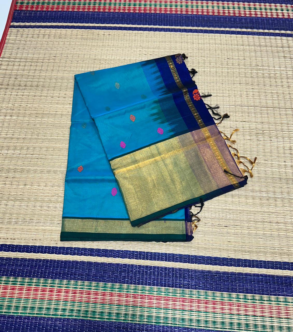 Handloom silk cotton saree kaddi border with buttas - MS006